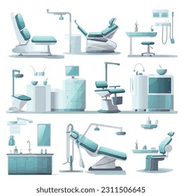 Dental clinic interior set vector isolated on white