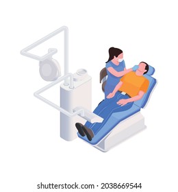 Dental clinic isometric icon with man having dental treatment 3d vector illustration