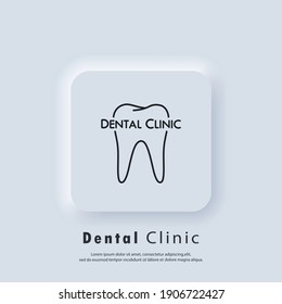 Dental clinic line logo. Dentist icon. Dentistry logo. Stomatology. Teeth care concept. Vector. UI icon. Neumorphic UI UX white user interface web button. Neumorphism