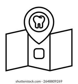 Ícone de contorno da localização da clínica dentária isolado no branco