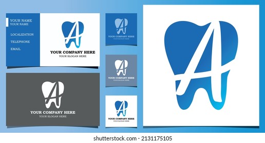 Dental clinic logo Abstract tooth design vector template Linear style. Dentist stomatology medical doctor logo concept icon. Creative Abstract Initial Letter A.
