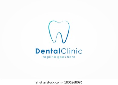 Dental Clinic Logo. Blue Linear Shape Tooth Symbol isolated on White Background. Usable for Dentist, Dental Care and Medical Logos. Flat Vector Logo Design Template Element