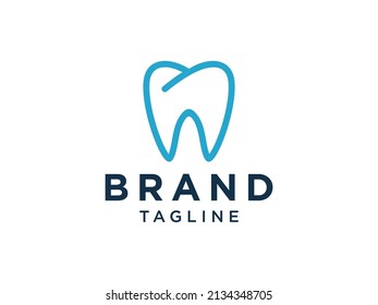 Dental Clinic Logo. Blue Tooth Symbol with Cross Plus Sign Linear style isolated on White Background. Usable for Dentist, Healthcare and Medical Logos. Flat Vector Logo Design Template Element.