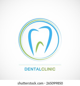 Dental clinic logo with concept tooth icon on circle green blue badge art