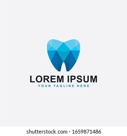 Dental clinic logo design. Dental care sign symbol. Tooth icon vector with polygonal blue colors. 