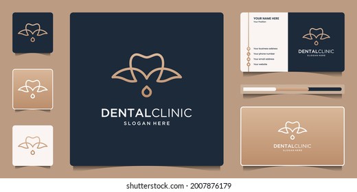 Dental clinic logo design with leaf and droplet logo design with business card.