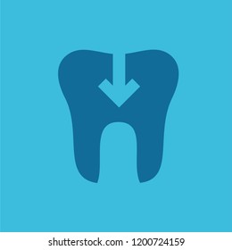 Dental clinic logo icon in modern and simple style with teeth silhouette and arrow in negative space facing down