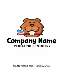 Dental clinic logo for kids with beaver cartoon