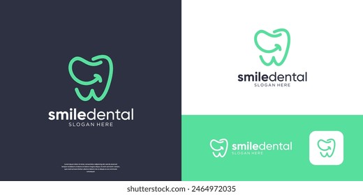 Logo de clínica dental con diseño de logo lineal y sonrisa.