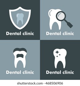 Dental clinic logo on gray background. Medical logo with tooth, vector illustration