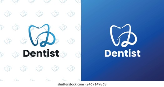 Dental Clinic Logo Template, Vector Designs for Dental Care, Health Dent Icons, Linear Style Tooth, Teeth, Smile Logos, Dentist Branding with Letter D.