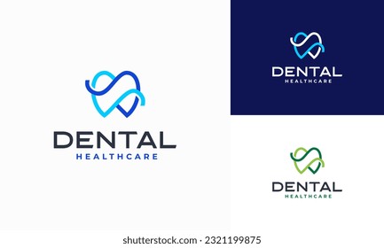 Dental Clinic Logo Tooth abstract design vector template Linear style. Dentist stomatology medical doctor Logotype concept icon.