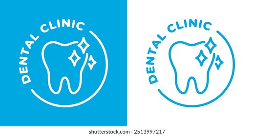 Logotipo da clínica dentária. Logotipo do dente. Emblema de cuidados com os dentes. Símbolo de odontologia. Ícone da clínica dentária isolado. Ilustração do vetor comercial do dentista. Design gráfico de dentes brilhantes.