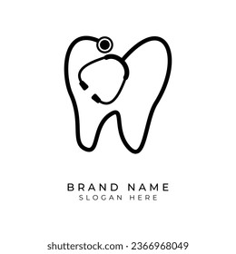 Dental Clinic Logo Tooth in Stethoscope design vector template Linear style. Dentist medical doctor Logotype concept icon