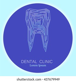 Dental clinic logo. Vector illustration of a tooth in modern futuristic style. Stomatology symbol in white and blue colors