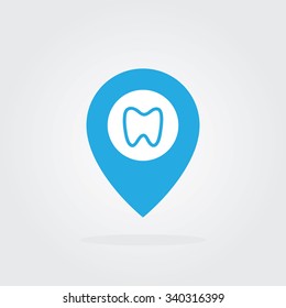 Dental clinic map pointer icon, vector illustration flat design.