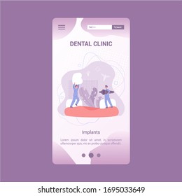 Dental clinic mobile application banner. Dentistry concept. Idea of dental care and oral hygiene. Medicine and health. Stomatology and teeth treatment. Isolated flat illustration