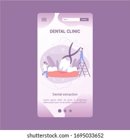 Dental clinic mobile application banner. Dentistry concept. Idea of dental care and oral hygiene. Medicine and health. Stomatology and teeth treatment. Isolated flat illustration