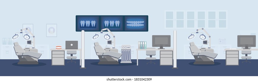 Dental clinic or dental office interior flat design vector illustration