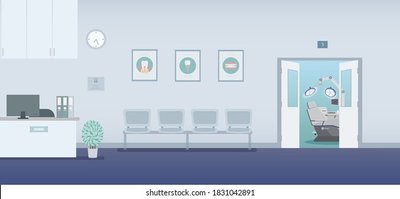 Dental clinic or dental office interior flat design vector illustration
