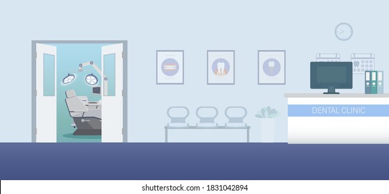 Dental clinic or dental office interior flat design vector illustration
