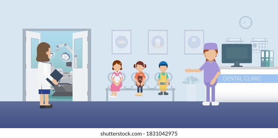 Dental Clinic Or Dental Office Interior Flat Design Vector Illustration
