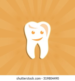 Dental clinic poster or logo in orange color with smiley tooth art