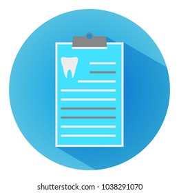 Dental clinic report, modern flat blue icon with long shadow.