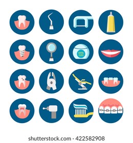 Dental clinic services flat vector icons. 