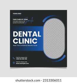 Dental clinic social media post template blue and black color