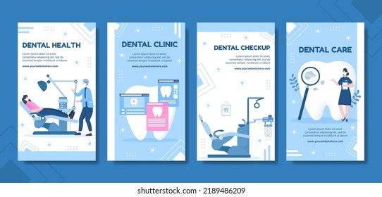 Dental Clinic Social Media Stories Template Hand Drawn Cartoon Flat Illustration