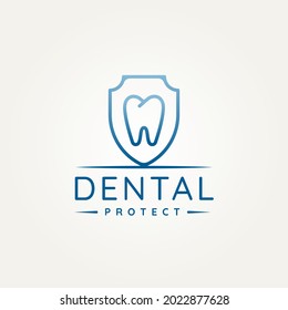 dental clinic with tooth and shield protection minimalist line art logo icon template vector illustration design. simple minimalist dentist stomatology medical doctor logo concept