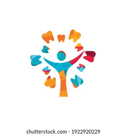 Plantilla de diseño de vectores de clínicas dentales. Icono de árbol de ilustraciones con dientes y humanos.