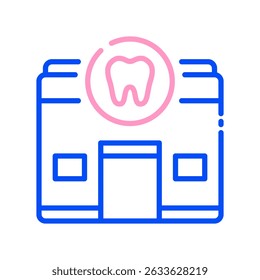 Dental Clinic Vector for Healthcare and Oral Treatment. Building with tooth sign icon, dentist office illustration, medical center concept