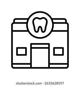 Dental Clinic Vetor para cuidados de saúde e tratamento oral. Edifício com ícone de sinal de dente, ilustração do escritório do dentista, conceito do centro médico