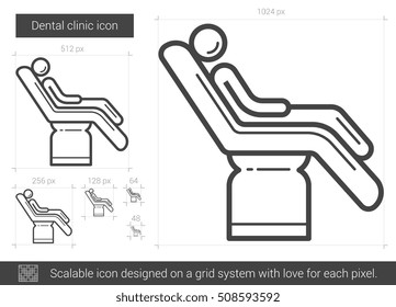 Dental clinic vector line icon isolated on white background. Dental clinic line icon for infographic, website or app. Scalable icon designed on a grid system.