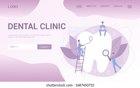 Dental clinic web banner or landing page. Dentistry concept. Idea of dental care and oral hygiene. Medicine and health. Stomatology and teeth treatment. Isolated flat illustration