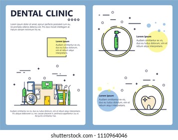 Dental clinic web banner, poster, flyer, leaflet, brochure template. Vector modern thin line art flat style design illustration.