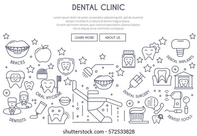 Dental Clinic Web Design Concept in Thin Line Style. Vector illustration