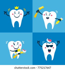 Dental collection for your design. Vector Illustrations for children dentistry and kids about toothache, care and treatment