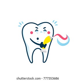 Dental collection for your design. Vector Illustrations for children dentistry and kids about toothache, care and treatment