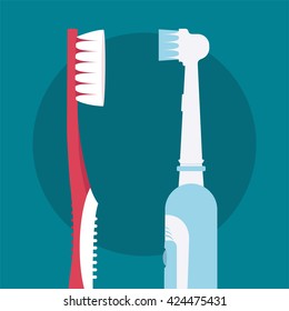 Dental concept. Toothbrush and electric toothbrush  isolated. Flat design, care health, hygiene healthy,vector illustration