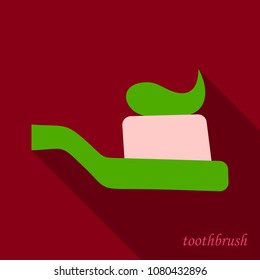 Dental concept. Toothbrush with toothpaste isolated. Flat design, care health, hygiene healthy, illustration
