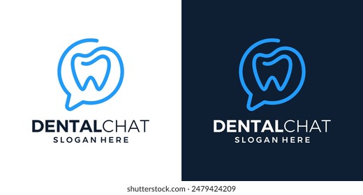 Plantilla de diseño de logotipo de consulta dental. Diseño del logotipo de la burbuja del chat y diente dental con el Vector gráfico del diseño del modelo del estilo de línea. Símbolo, icono, creativo