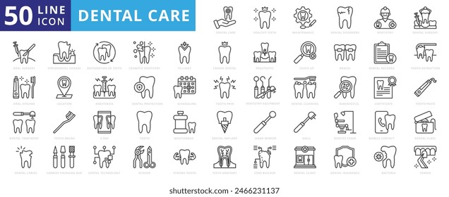 Conjunto de iconos del núcleo dental con salud, dientes, mantenimiento, trastornos, odontología, cirugía, higiene bucal, tratamiento y caries.