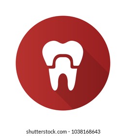 Dental crown flat design long shadow glyph icon. Tooth restoration. Vector silhouette illustration