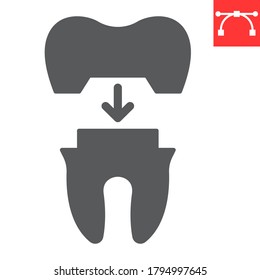 Dental crown glyph icon, dental and stomatolgy, tooth crown sign vector graphics, editable stroke solid icon, eps 10