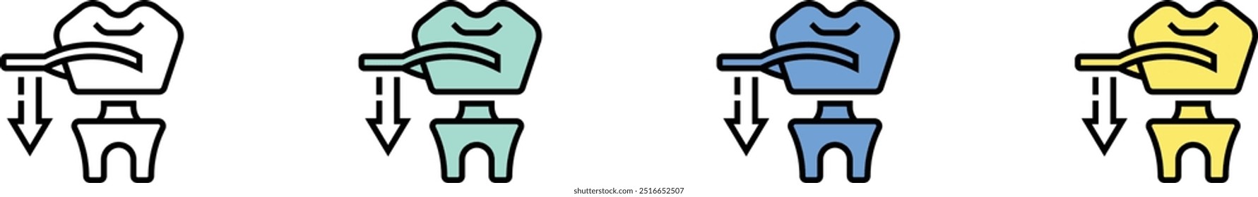 dental crown icon. Outline, Green, Blue and Yellow Style Design Isolated On White Background