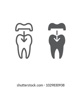 Dental crown line and glyph icon, stomatology and dental, ceramic tooth sign vector graphics, a linear pattern on a white background, eps 10.