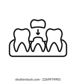 Dental Crown Line Icon. Oral Care. Tooth Medical Crown Linear Pictogram. Teeth Protection Implant. Dental Treatment Sign. Dentistry Outline Symbol. Editable Stroke. Isolated Vector Illustration.